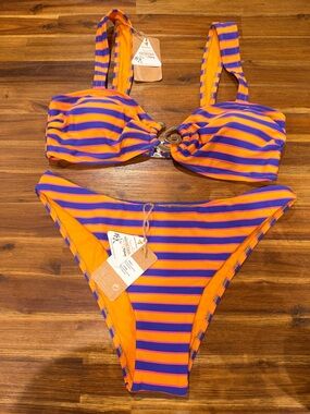 Striped Orange & Purple Bikini Set - Women's Swim Bikini